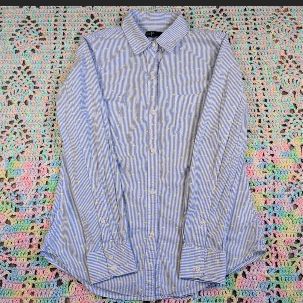 Blue And White Striped Long Sleeve With Yellow Polka Dots